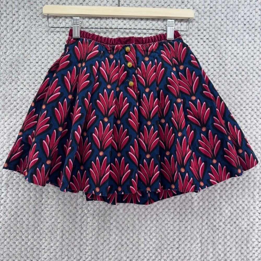 ZARA Skirt Girls 9 Years Red Blue Velour A-Line Pleated Elastic Waist Lined